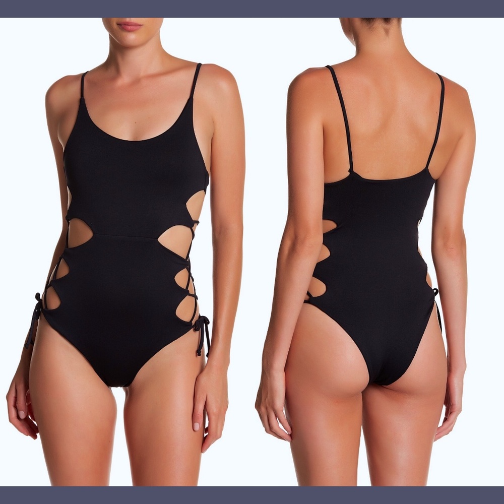 NEW! Maylana Swim Giana Lace-Up One-Piece Swimsuit in‎ Black [SZ Medium ]